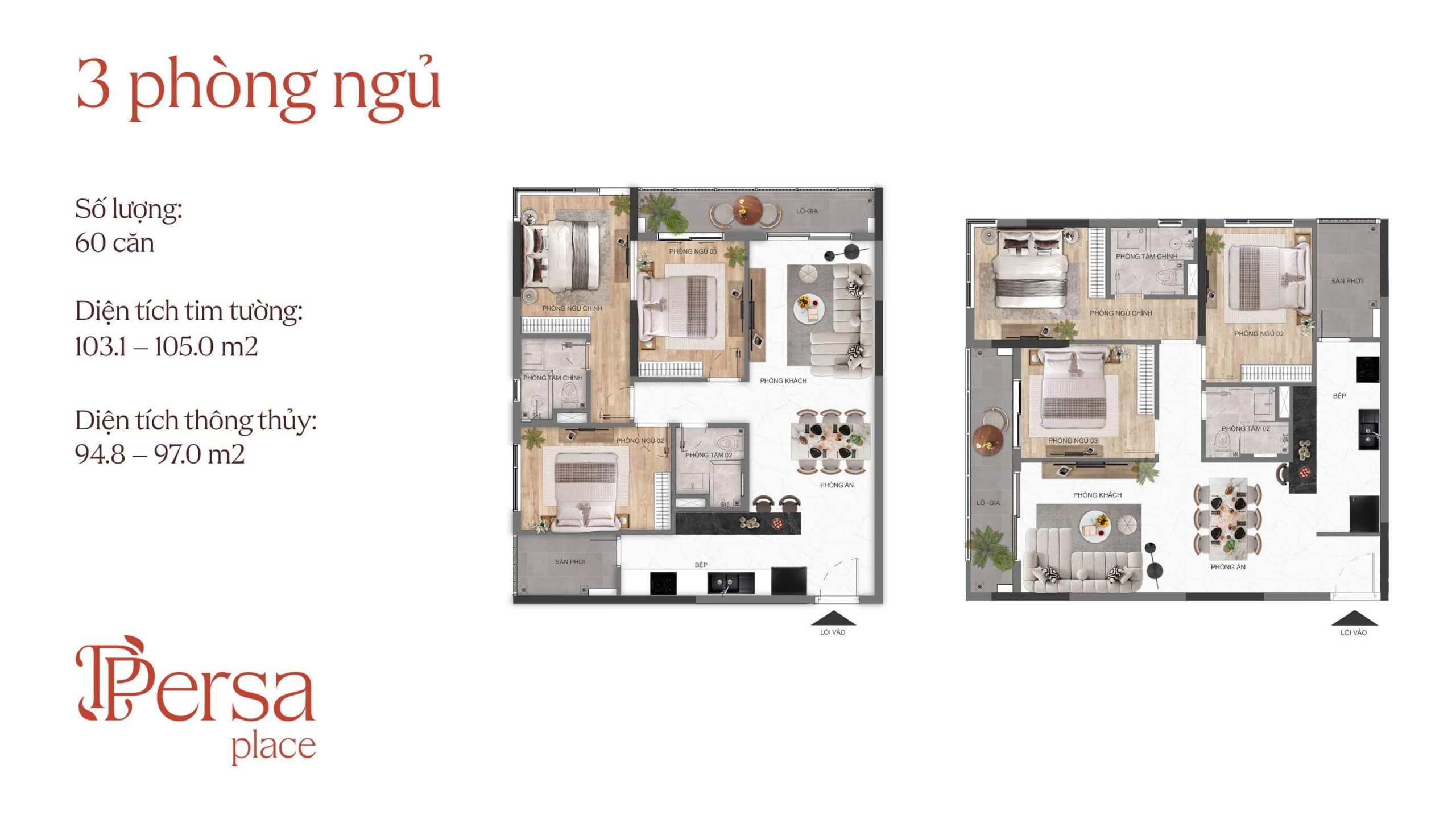 Persa Place 22 layout thiết kế 3 phòng ngủ