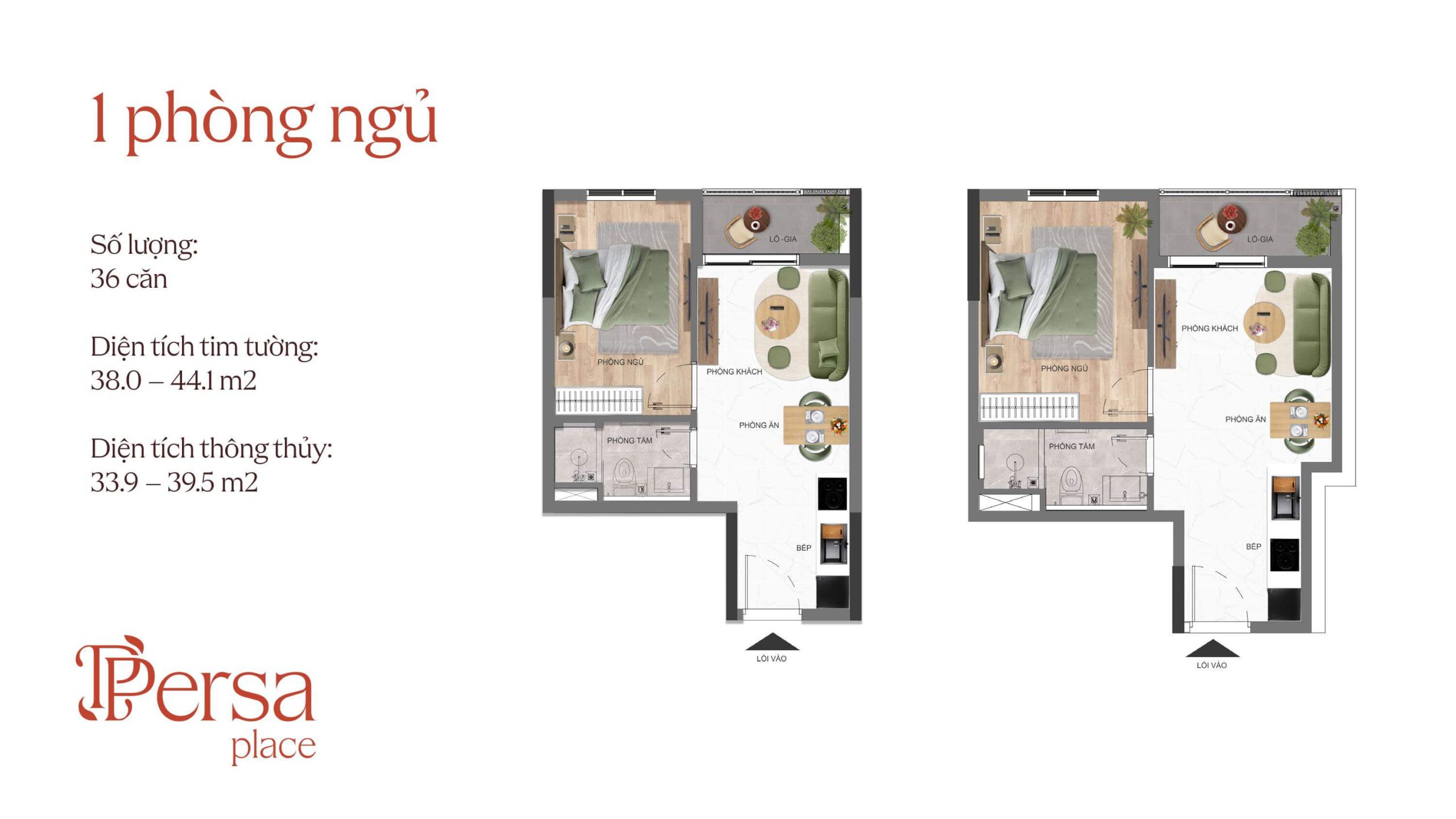 Persa Place 18 layout thiết kế 1 phòng ngủ