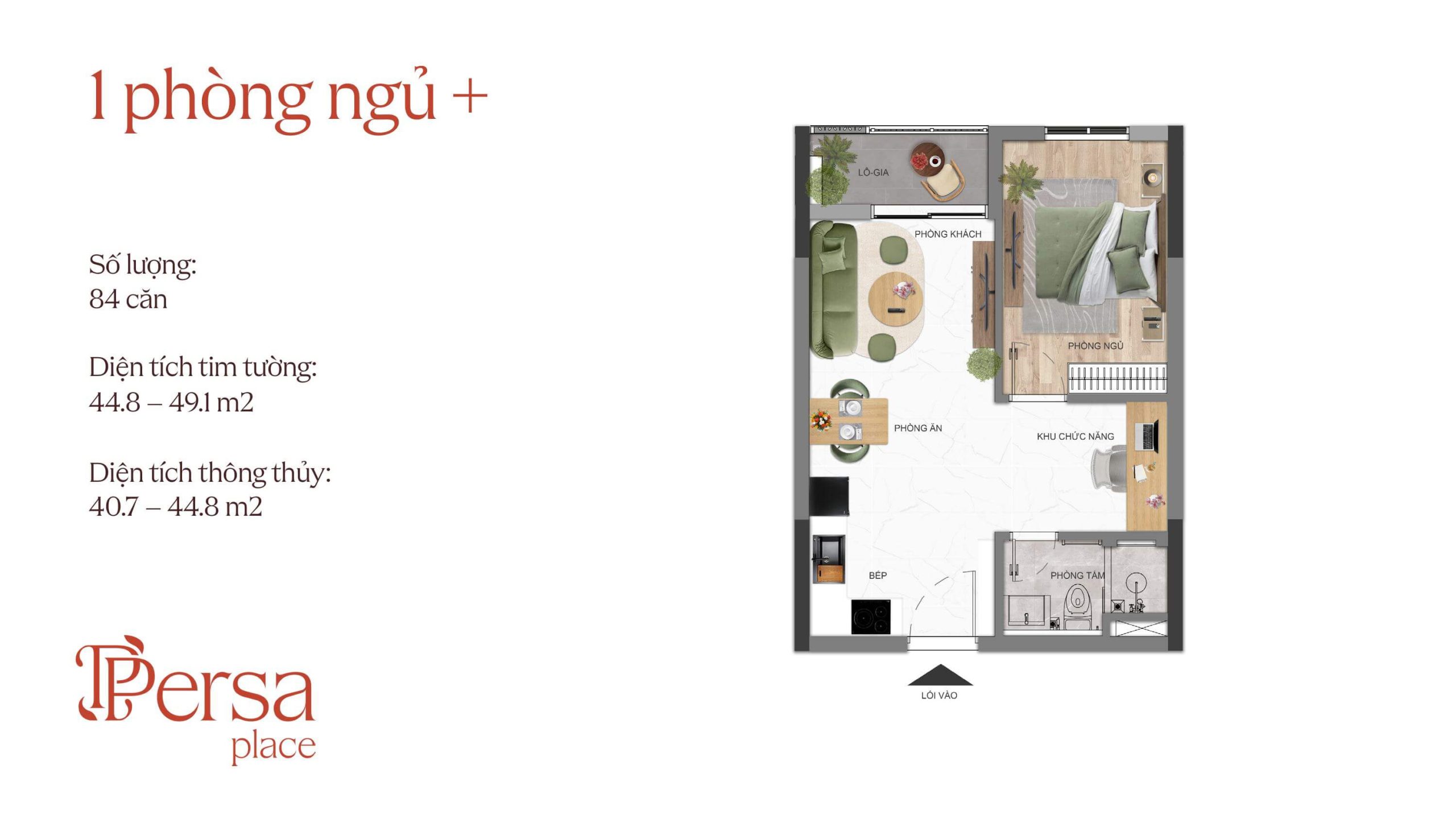 Persa Place 19 layout thiết kế 1 phòng ngủ +